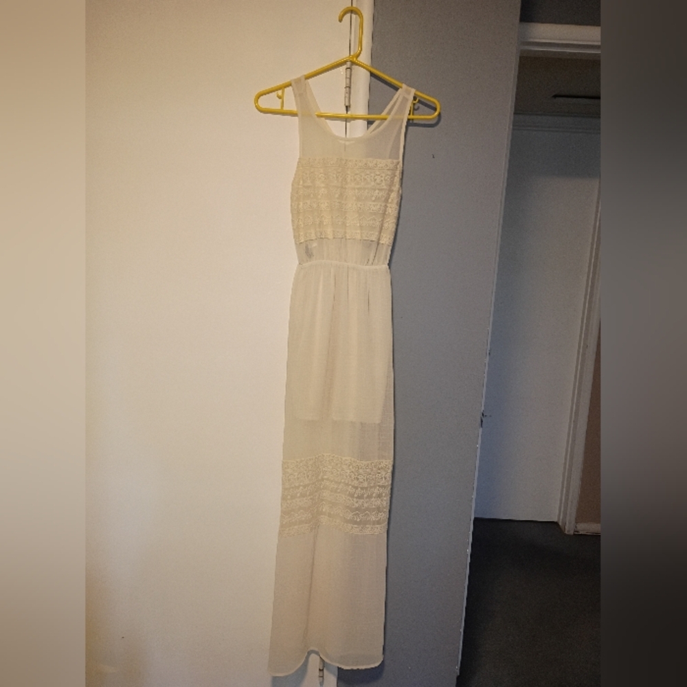 Divided Cream Lace Maxi Dress